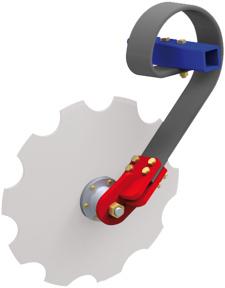 Rapid disc harrow disc support attached to the frame from below